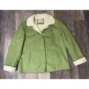 Talbots Archive Washable Green Faux Suede Sherpa Lined Jacket Jackie Style Large